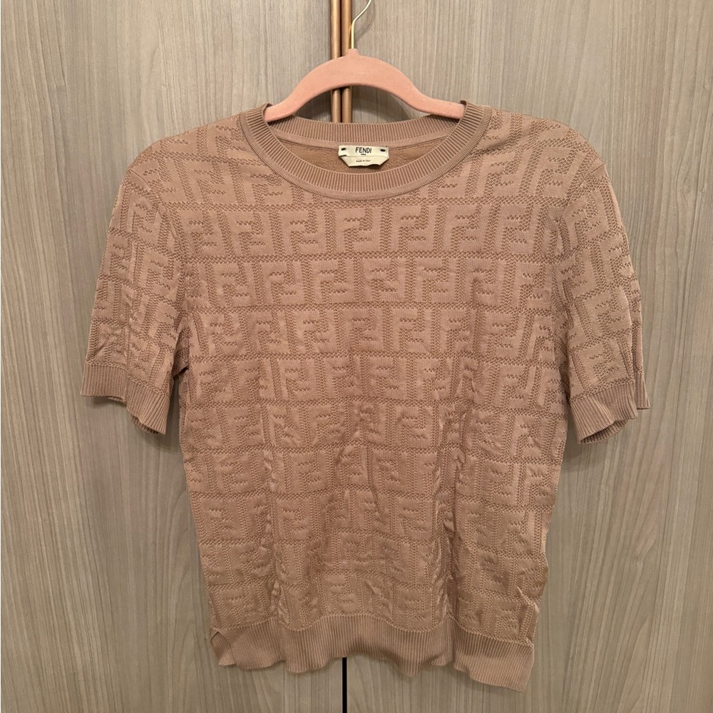 Fendi Pinkish Nude Knit Short Sleeve TShirt